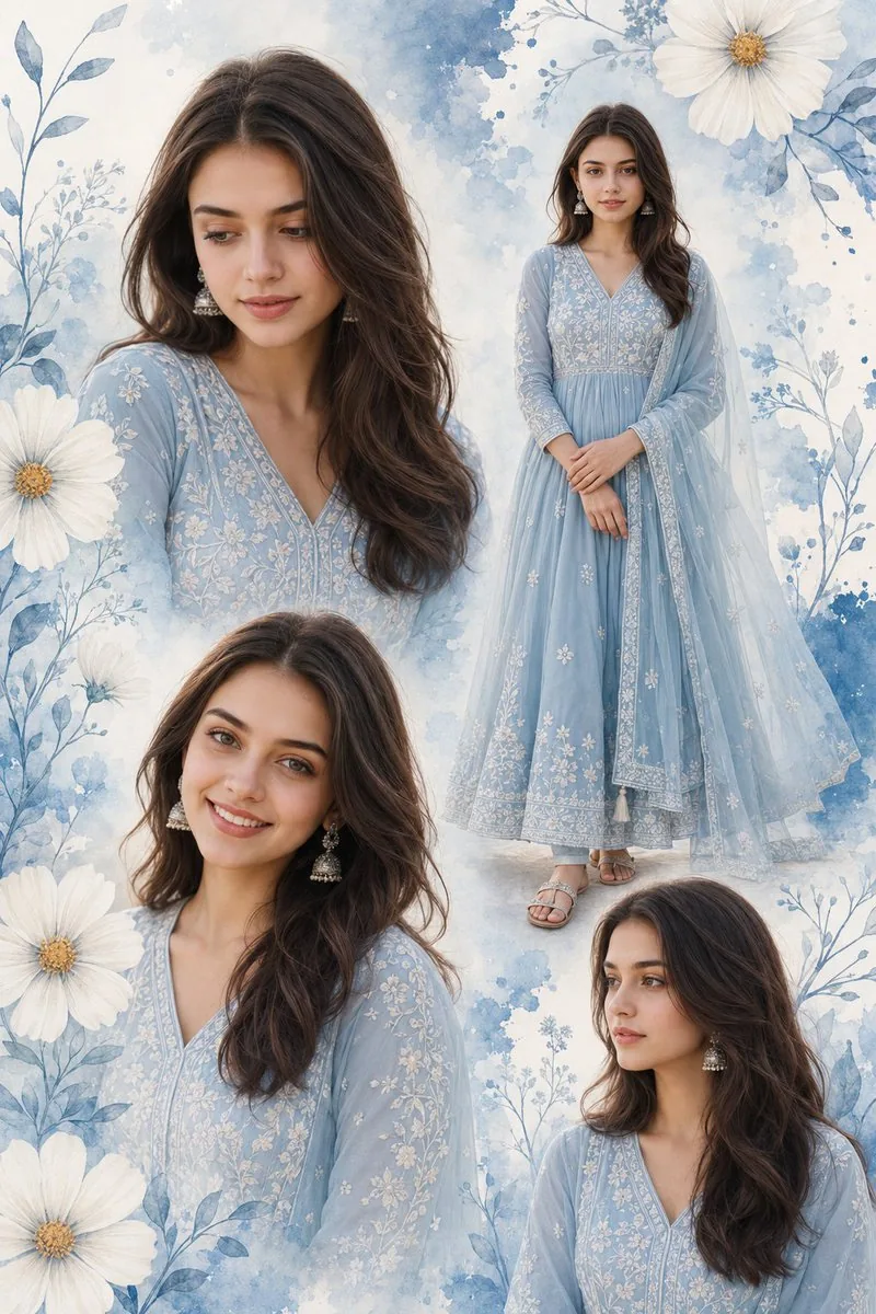 Indian Woman Anarkali Suit Collage reference