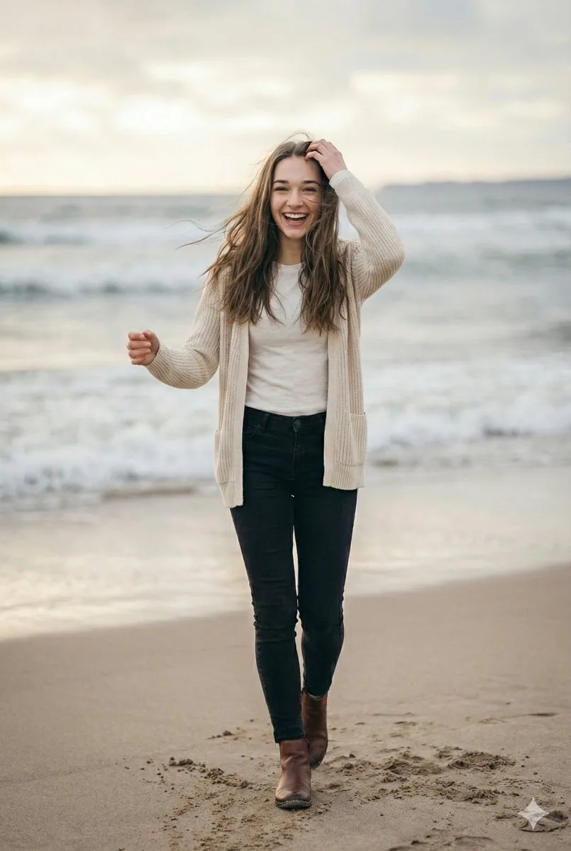 Cinematic Winter Beach Photoshoot reference