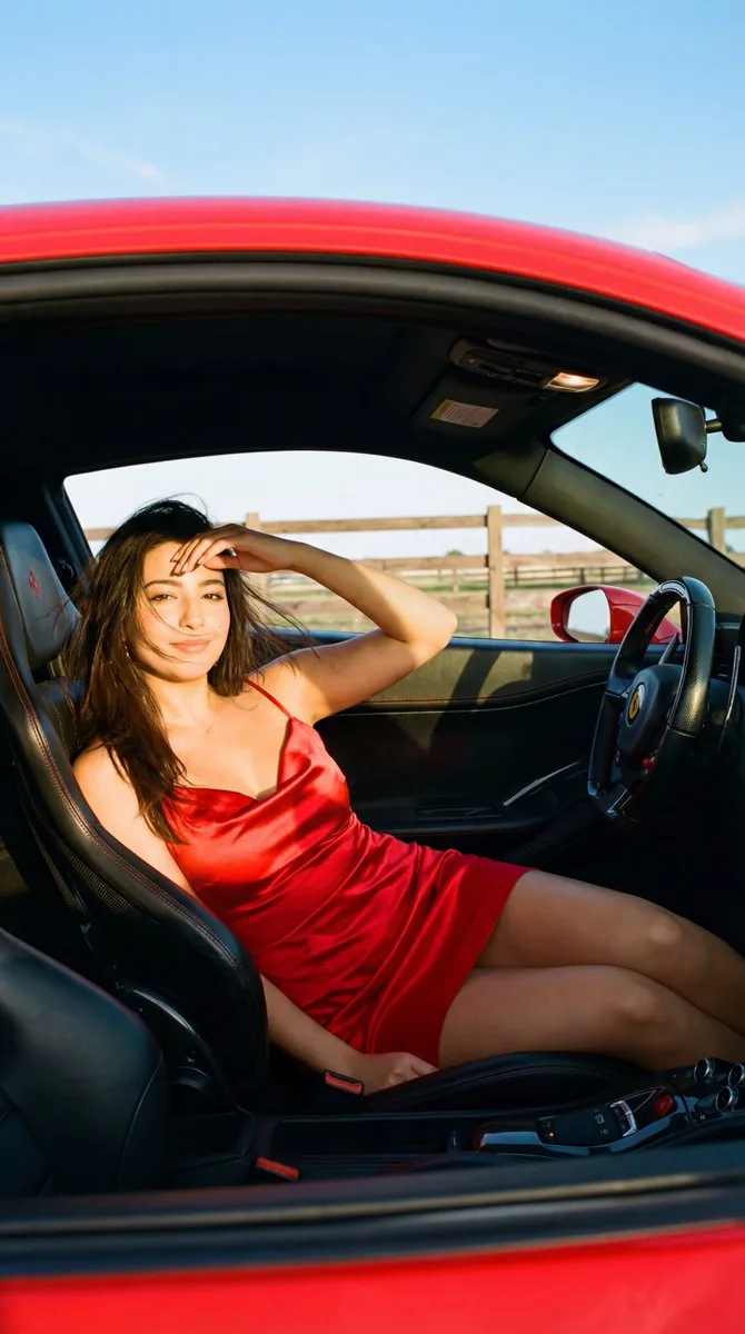 Golden Hour Ferrari Interior Fashion Prompt - Nano Banana Pro AI Prompt for Social Media Post reference