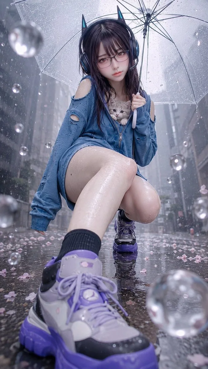 Rainy Cat-Ear Girl with Kitten reference