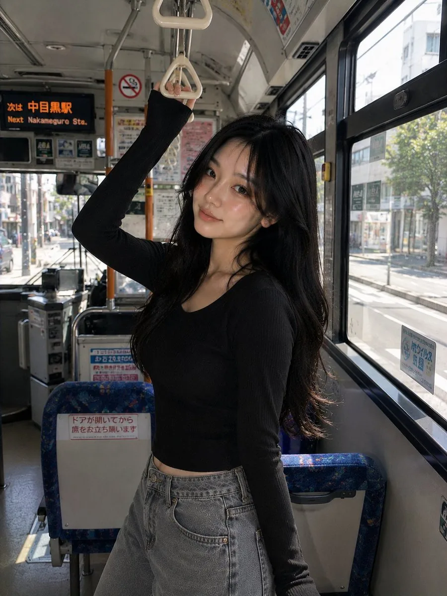 Korean Girl Urban Bus Candid reference