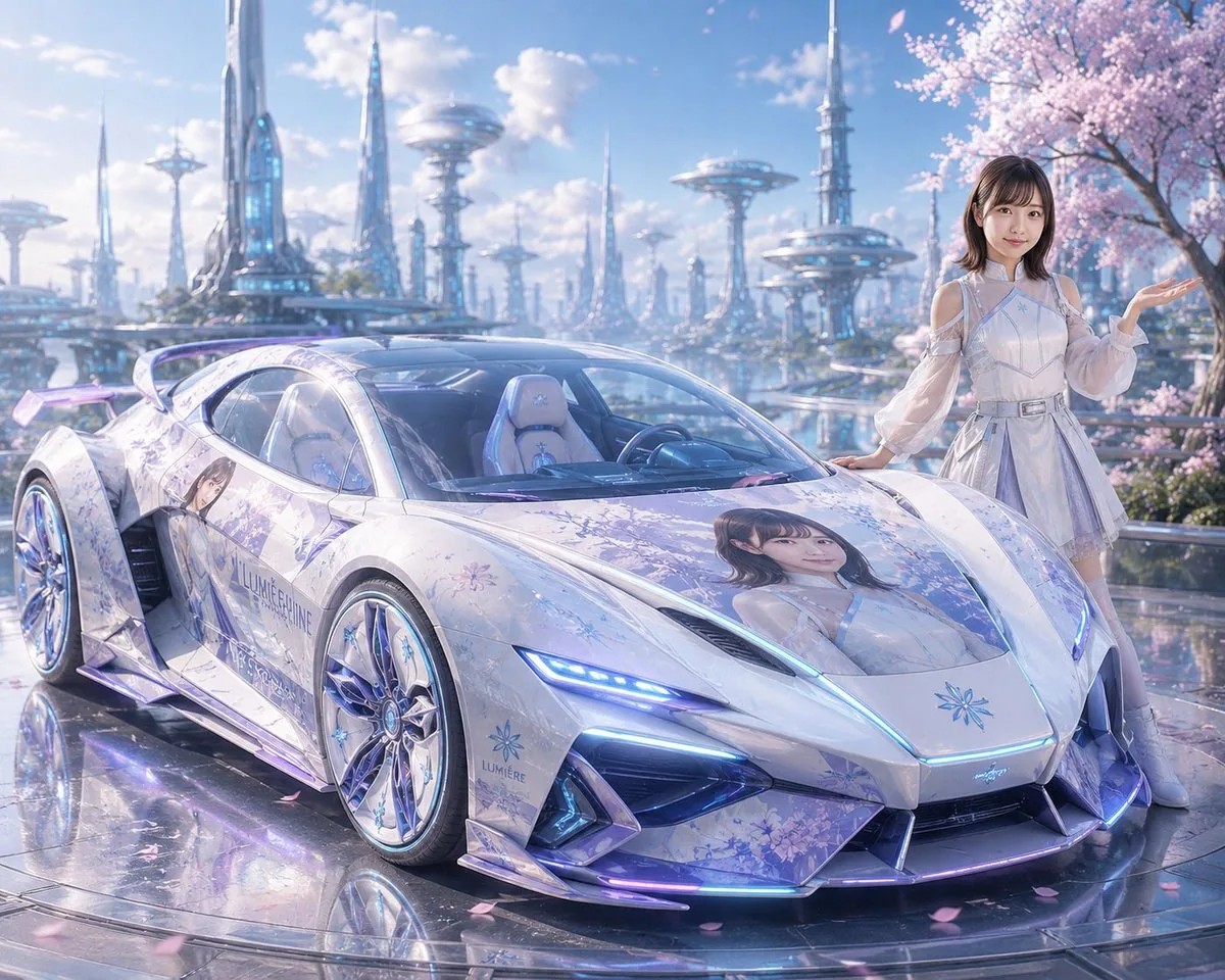 Futuristic Sakura Itasha Supercar reference