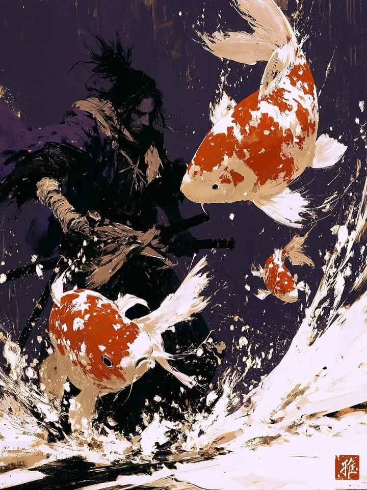 Samurai Ink Wash Painting reference