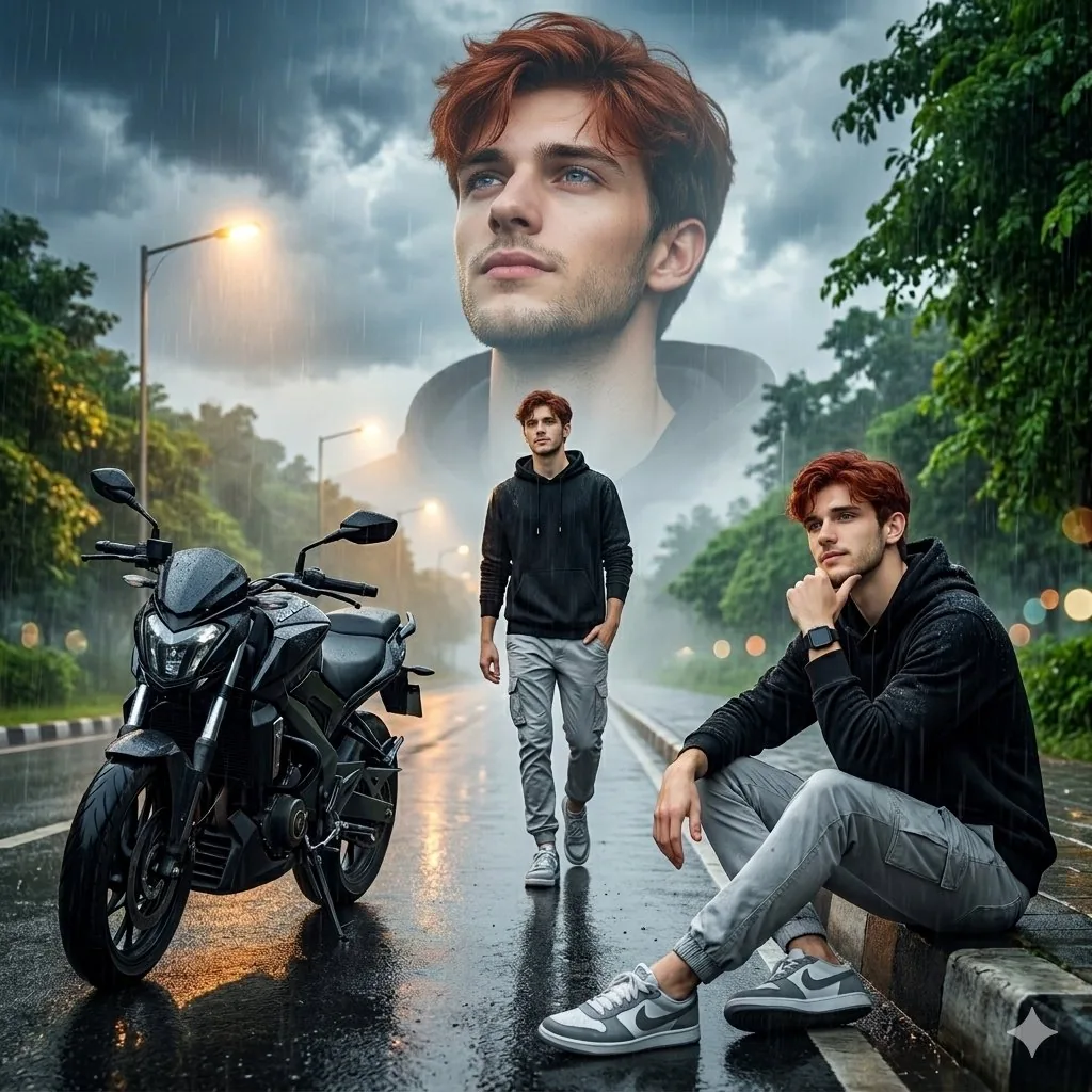 Cinematic Rainy Day Portrait Collage - Nano Banana Pro AI Prompt for Social Media Post reference