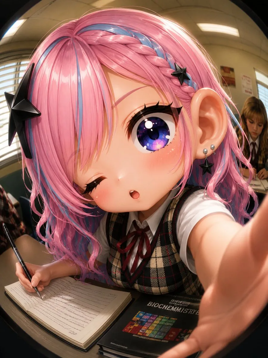 Fisheye Anime Schoolgirl Selfie reference