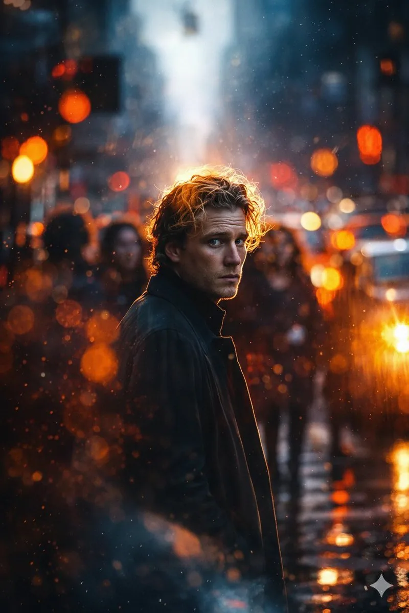 Cinematic Rainy City Portrait Prompt reference