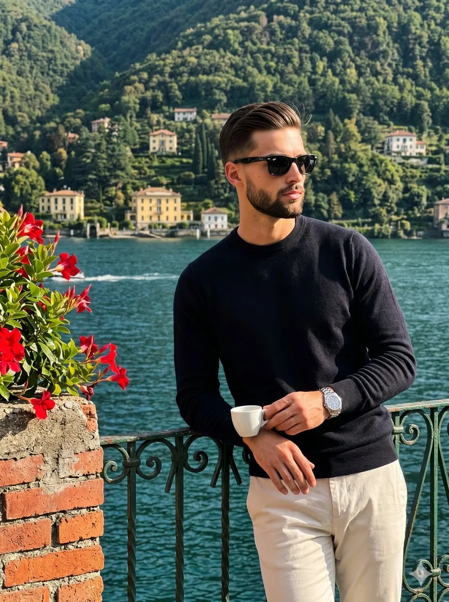 Italian Riviera Vacation Portrait - Nano Banana Pro AI Prompt for Social Media Post reference