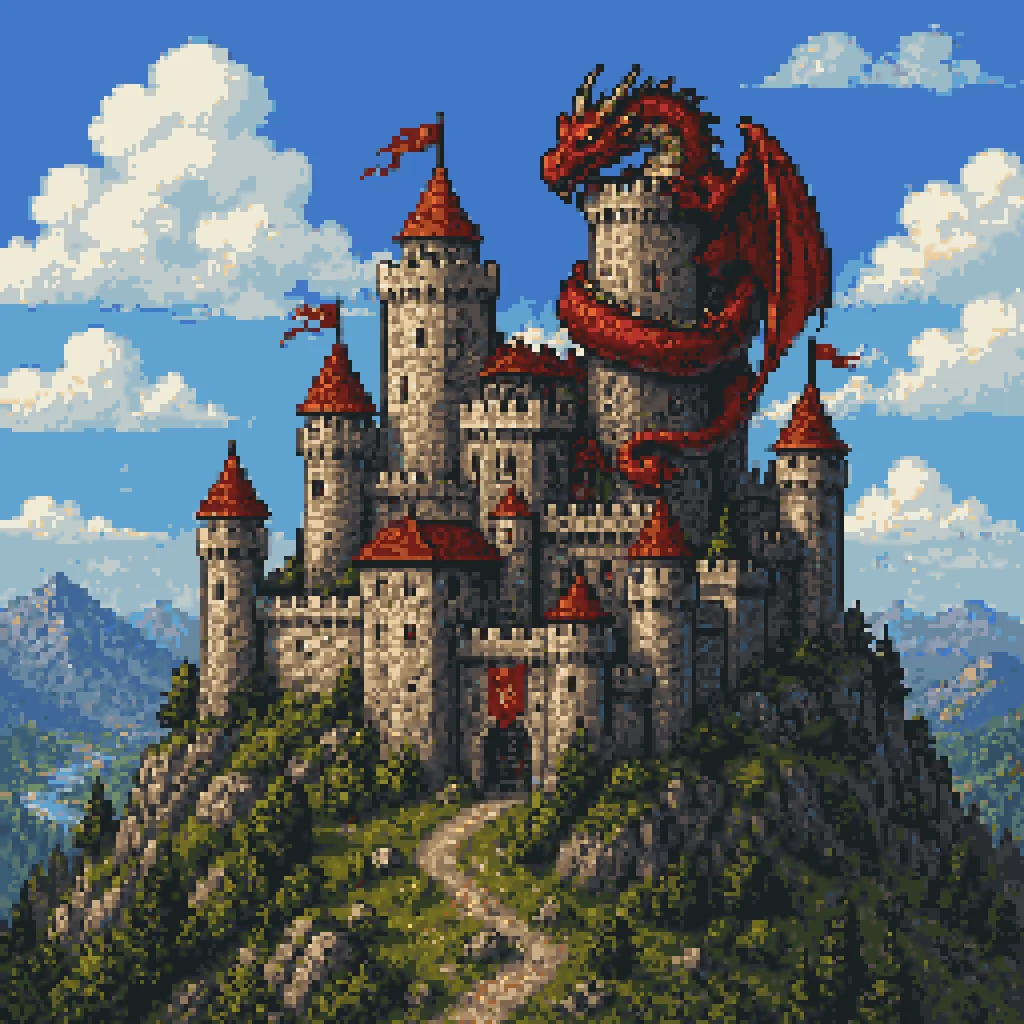 Pixel Art Dragon Castle reference