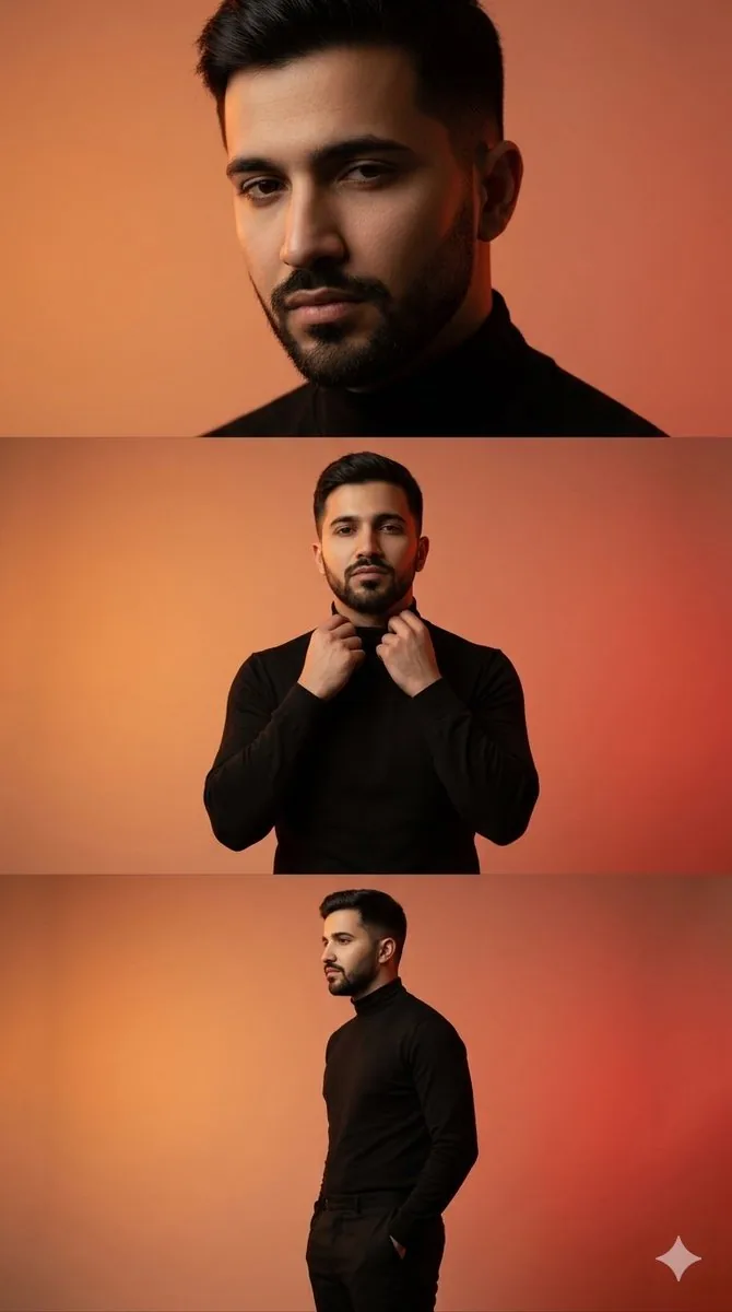 Vertical collage of a stylish young man reference
