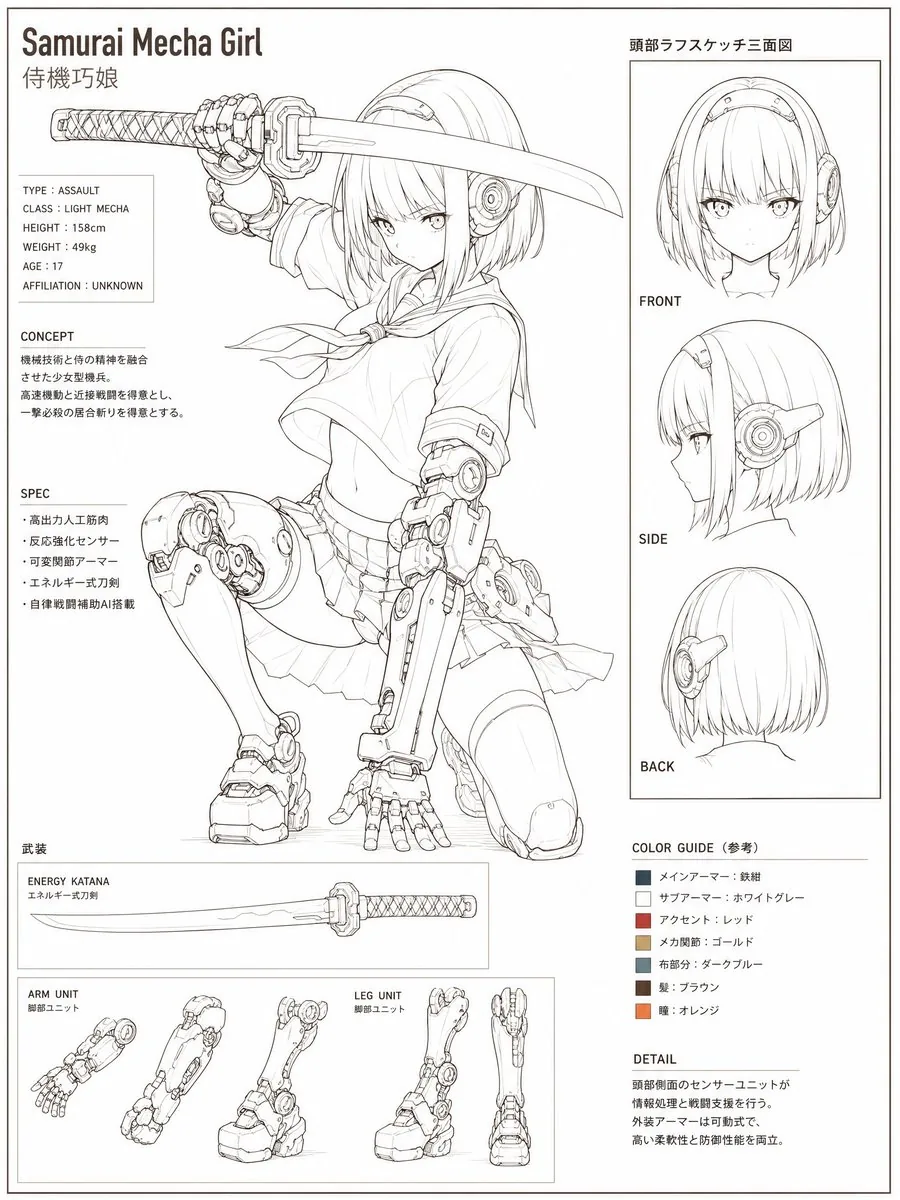 Samurai Mecha Girl Reference Sheet reference