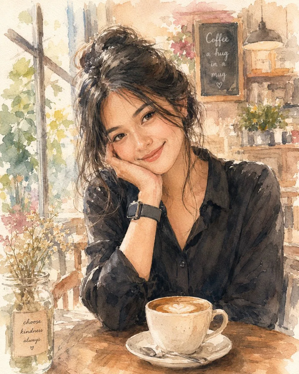 Soft Watercolor Café Illustration reference