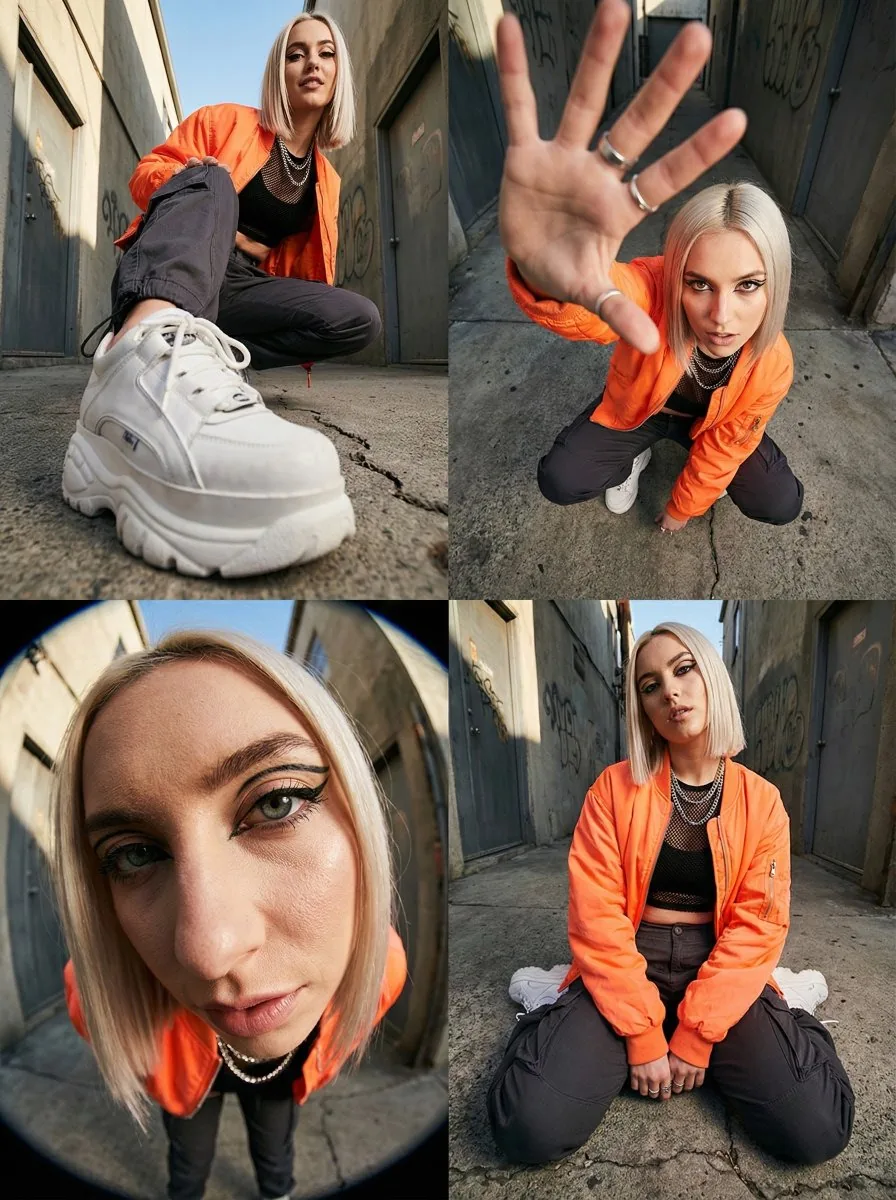 High-Fashion Streetwear Editorial with Forced Perspective - Nano Banana Pro AI Prompt for Social Media Post reference