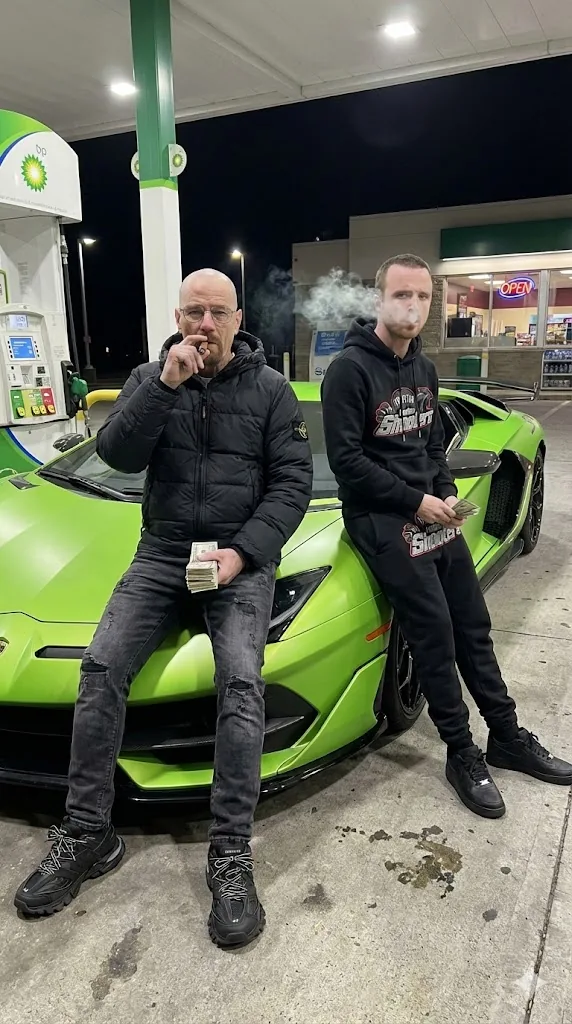 Hyper-realistic Walter White and Jesse Pinkman Street Photo - Nano Banana Pro AI Prompt for Social Media Post reference