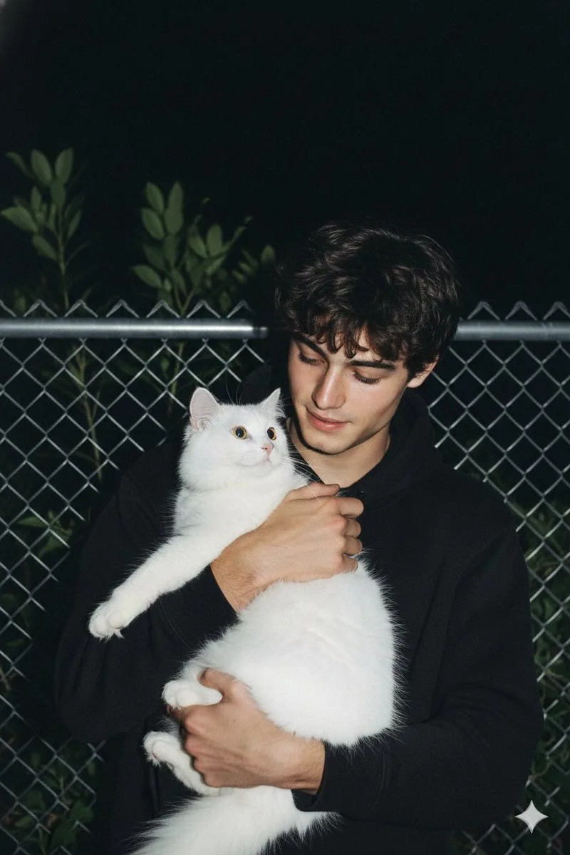 Candid Nighttime Photo with Cat Prompt reference