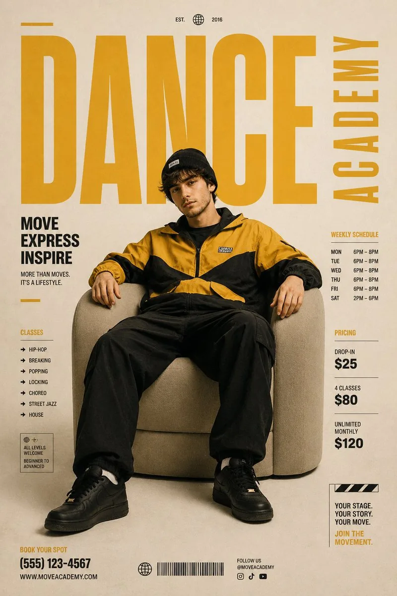 Minimalist Contemporary Dance Academy Poster reference