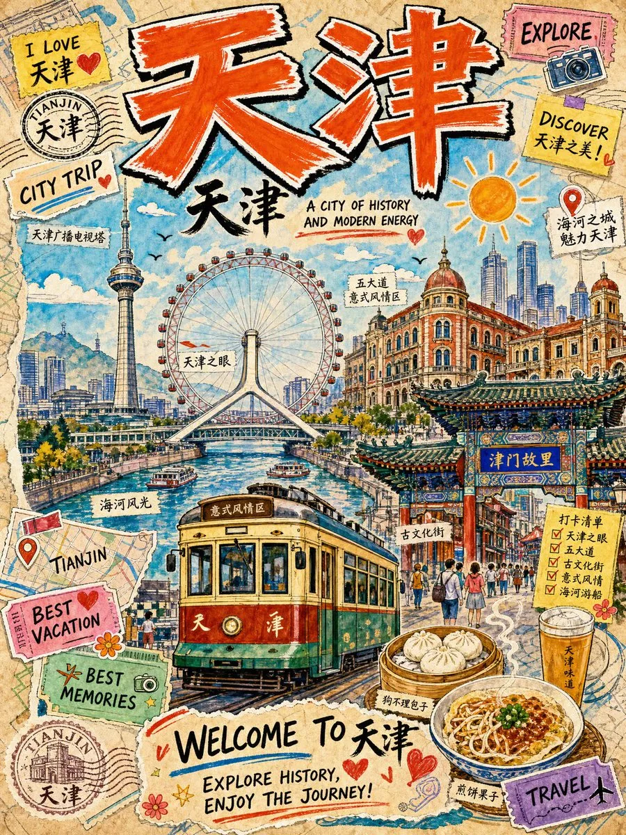 Vintage Tianjin Travel Poster reference