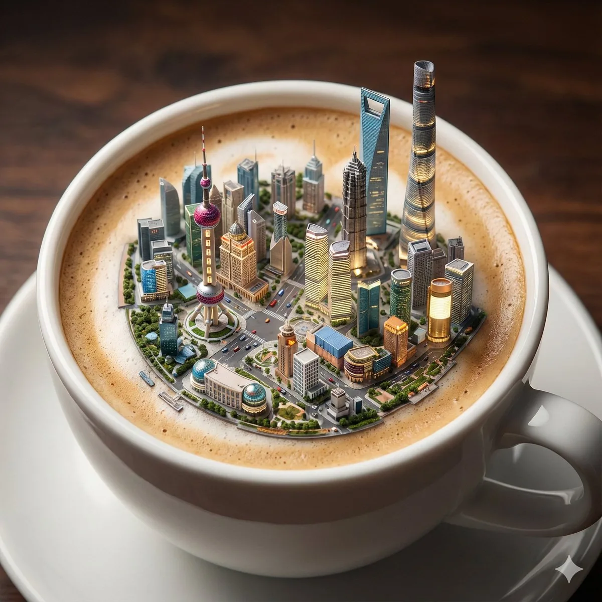 Micro City Floating on Coffee Foam reference