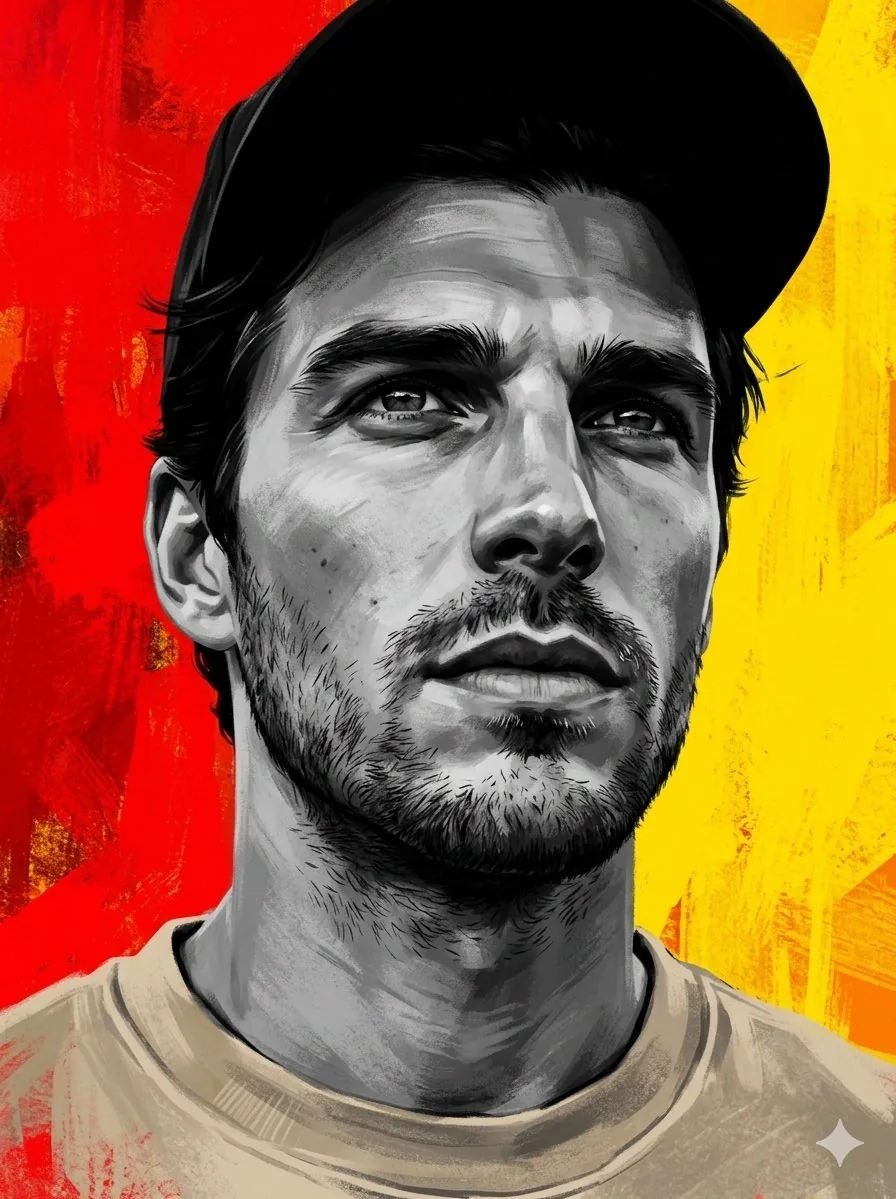 Dramatic Grayscale Portrait with Abstract Background reference