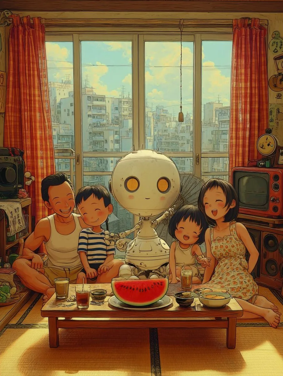 Retro Futuristic Family Fan Robot reference