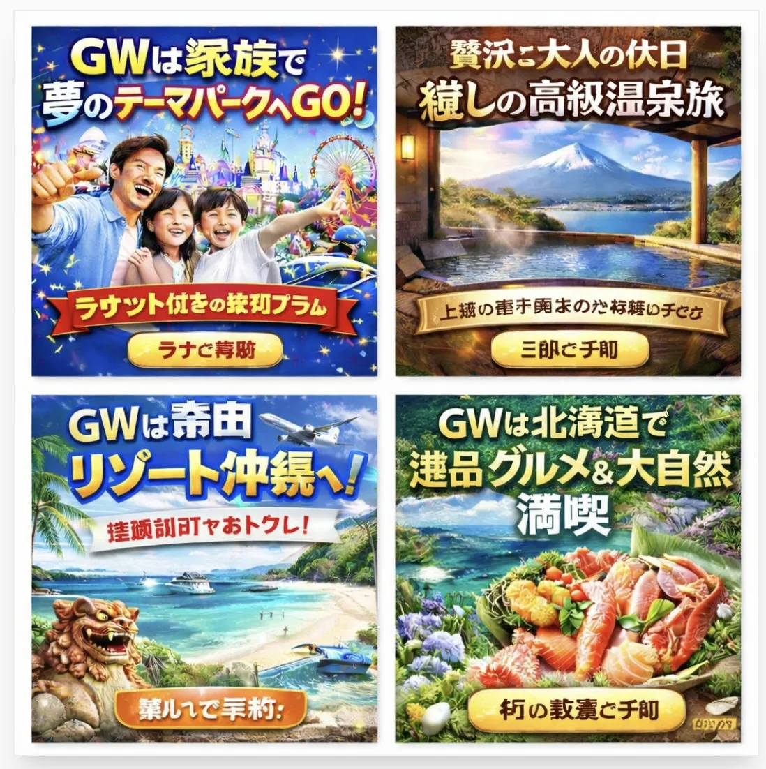 Four Japanese Travel Ad Panels reference