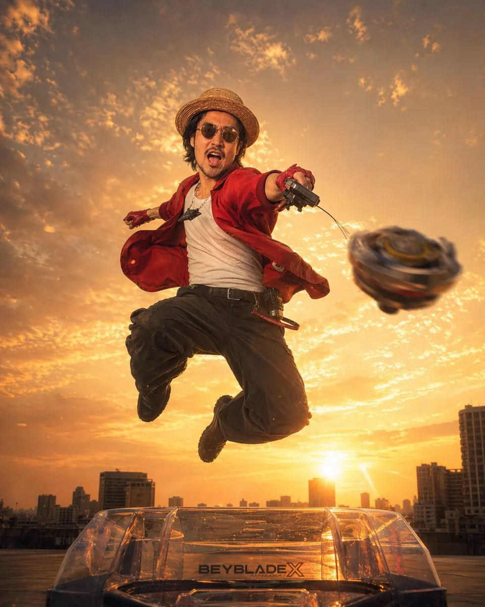 Cinematic Beyblade Rooftop Launch reference