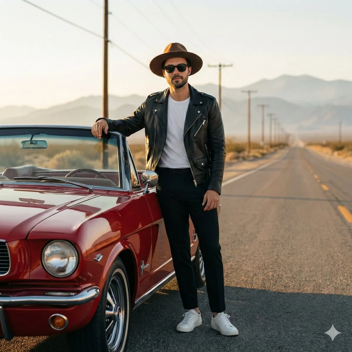 Retro Americana Fashion Portrait with Vintage Car - Nano Banana Pro AI Prompt for Social Media Post reference