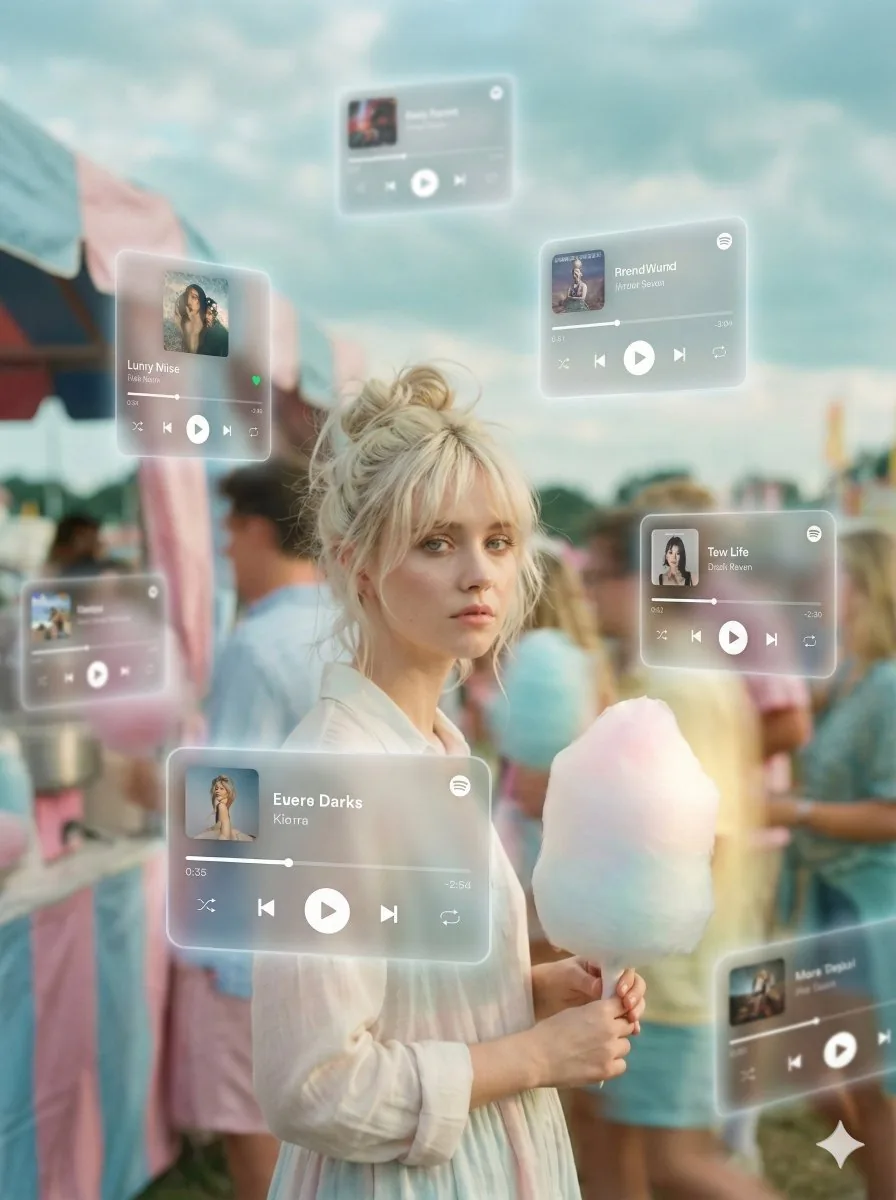 Augmented Reality Music Player Portrait - Nano Banana Pro AI Prompt for Social Media Post reference
