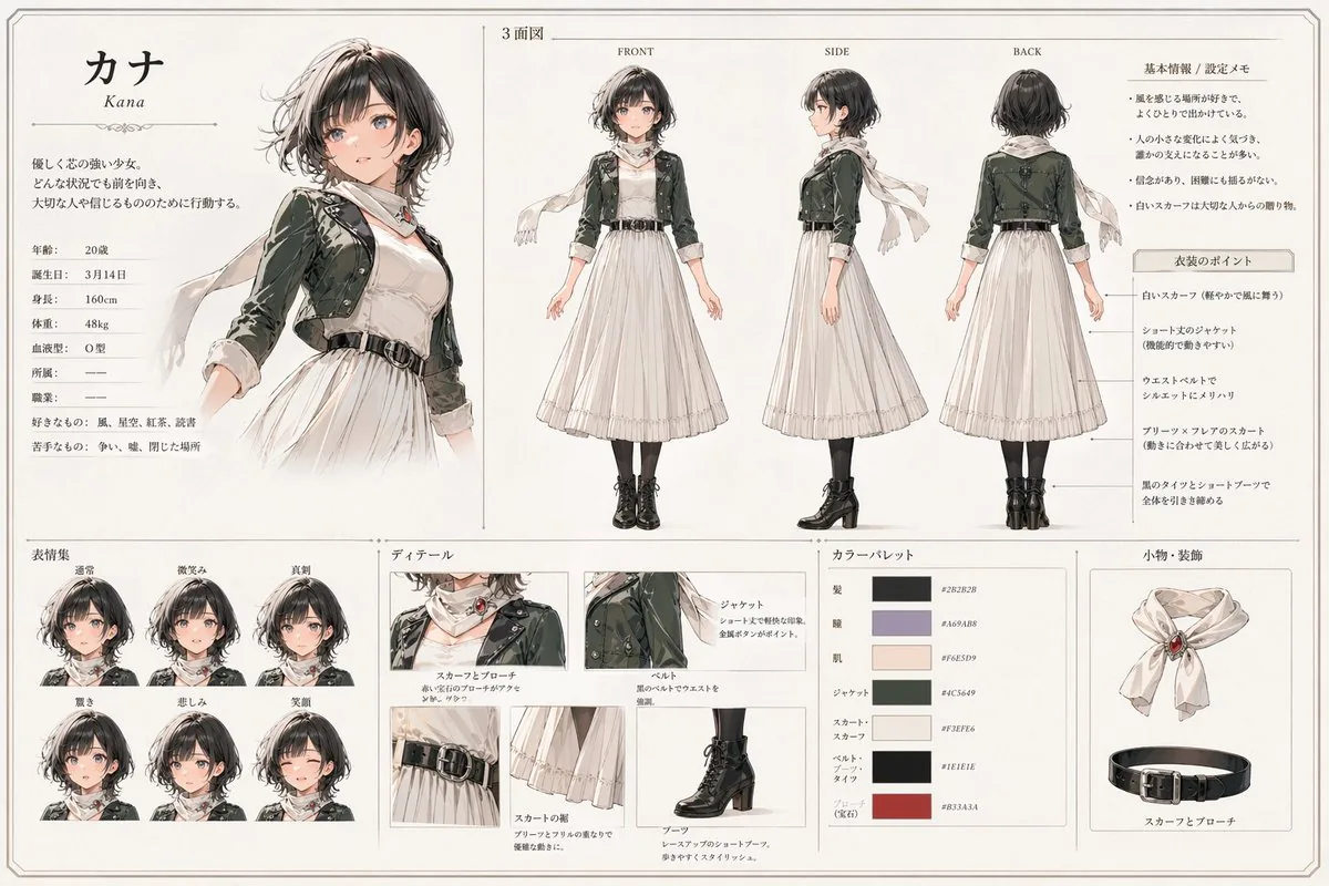 Kana Anime Character Reference Sheet reference