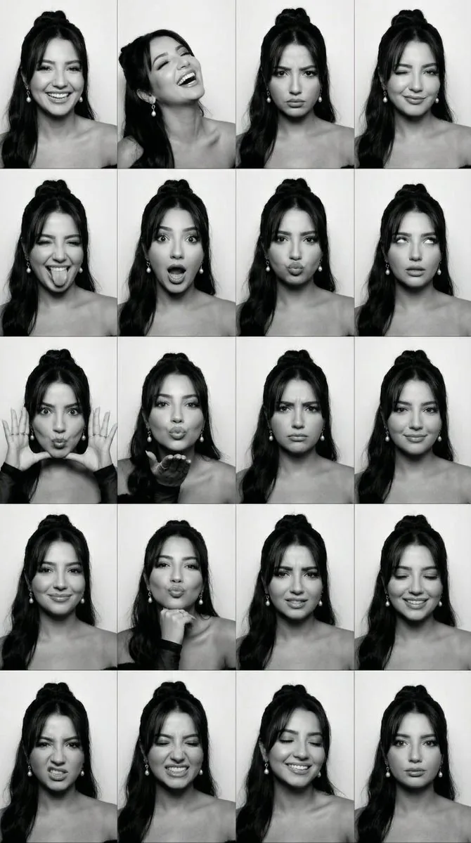 Black and White Photobooth Expression Grid (4x4) - Nano Banana Pro AI Prompt for Profile / Avatar reference