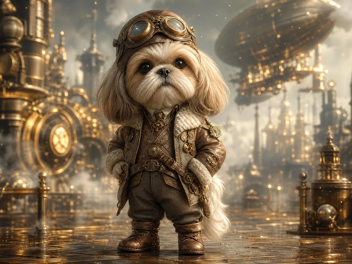 Steampunk Shih Tzu Airship Pilot reference