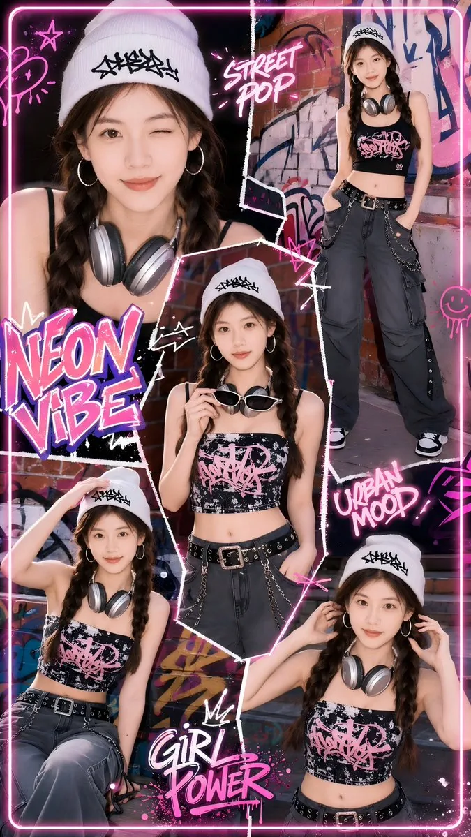 Neon Street Pop Fashion Collage reference