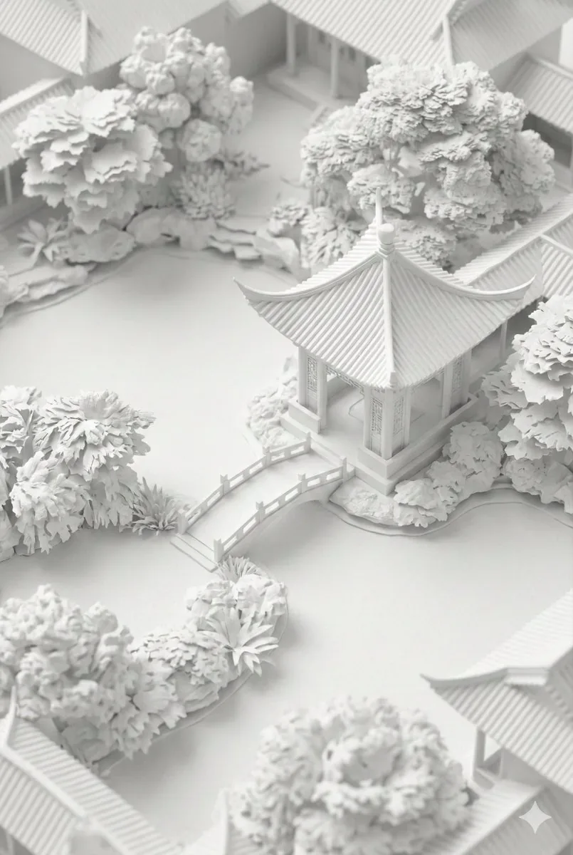Chinese Garden Clay Render Prompt for Banana Prompt reference