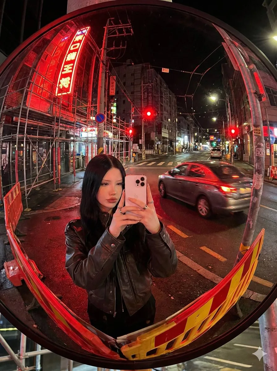 Convex Mirror Neon Street Selfie reference