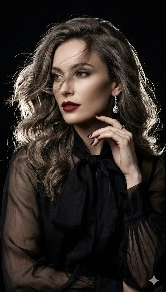 Cinematic high-fashion portrait with Chiaroscuro lighting reference