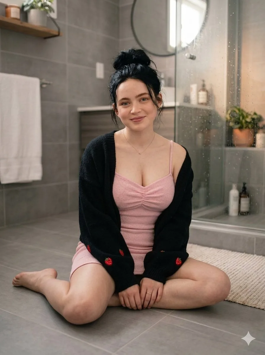 Cozy Pink Bathroom Portrait - Nano Banana Pro AI Prompt for Profile / Avatar reference
