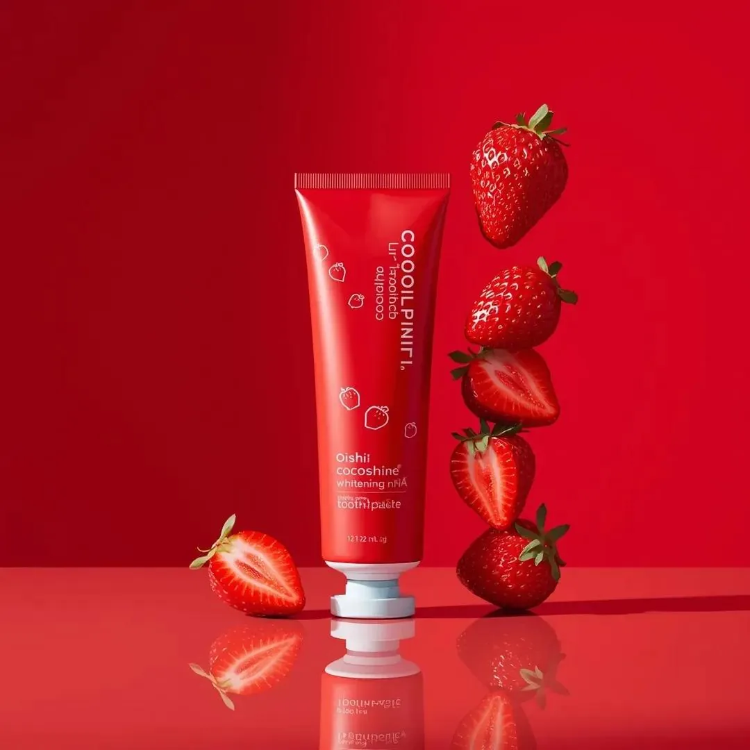 Premium Cosmetic Product Ad for Strawberry Toothpaste - Nano Banana Pro AI Prompt for Product Marketing reference