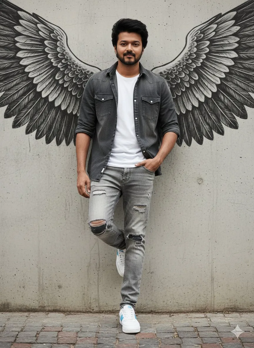 Urban Cinematic Portrait with Painted Angel Wings - Nano Banana Pro AI Prompt for Social Media Post reference