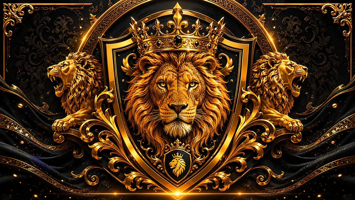Regal Golden Lion Heraldic Crest reference