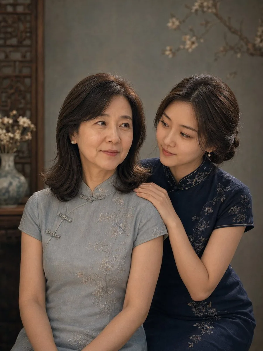 Vintage Qipao Mother and Daughter Portrait reference