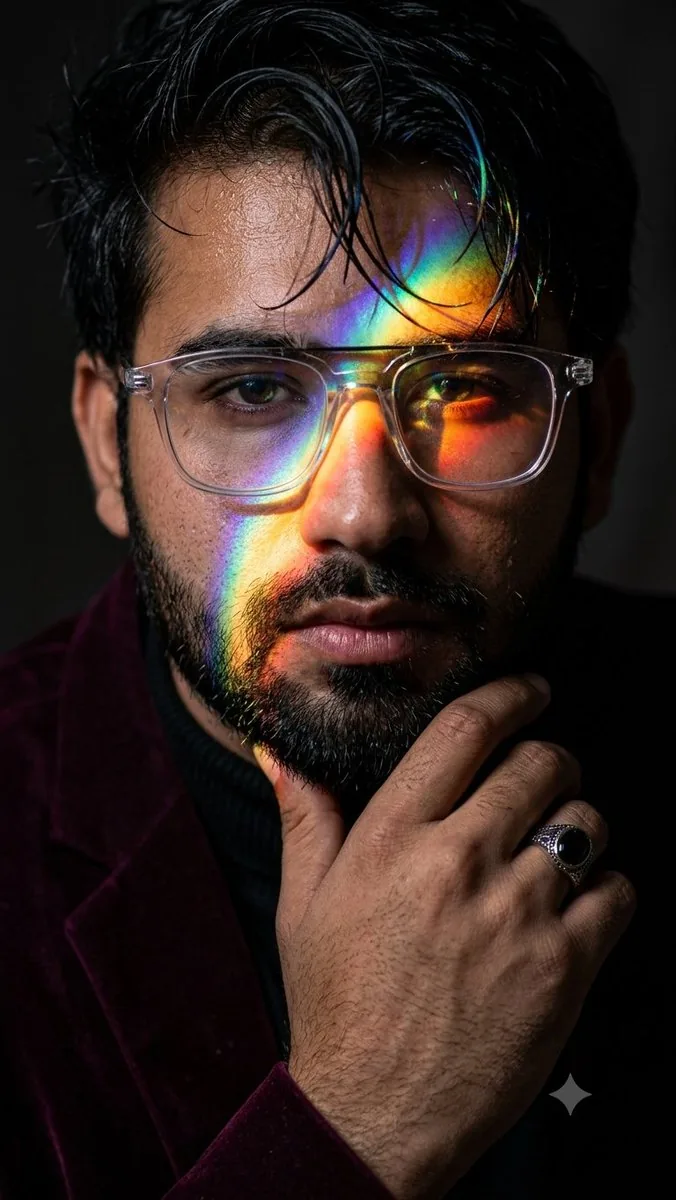 Prismatic Rainbow Light High Fashion Portrait reference