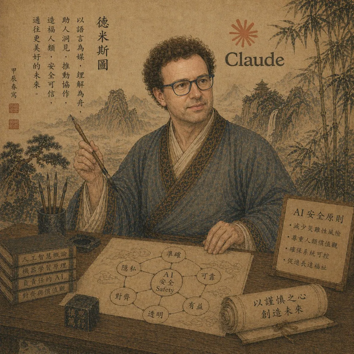 Ancient Scholar AI Safety Poster reference