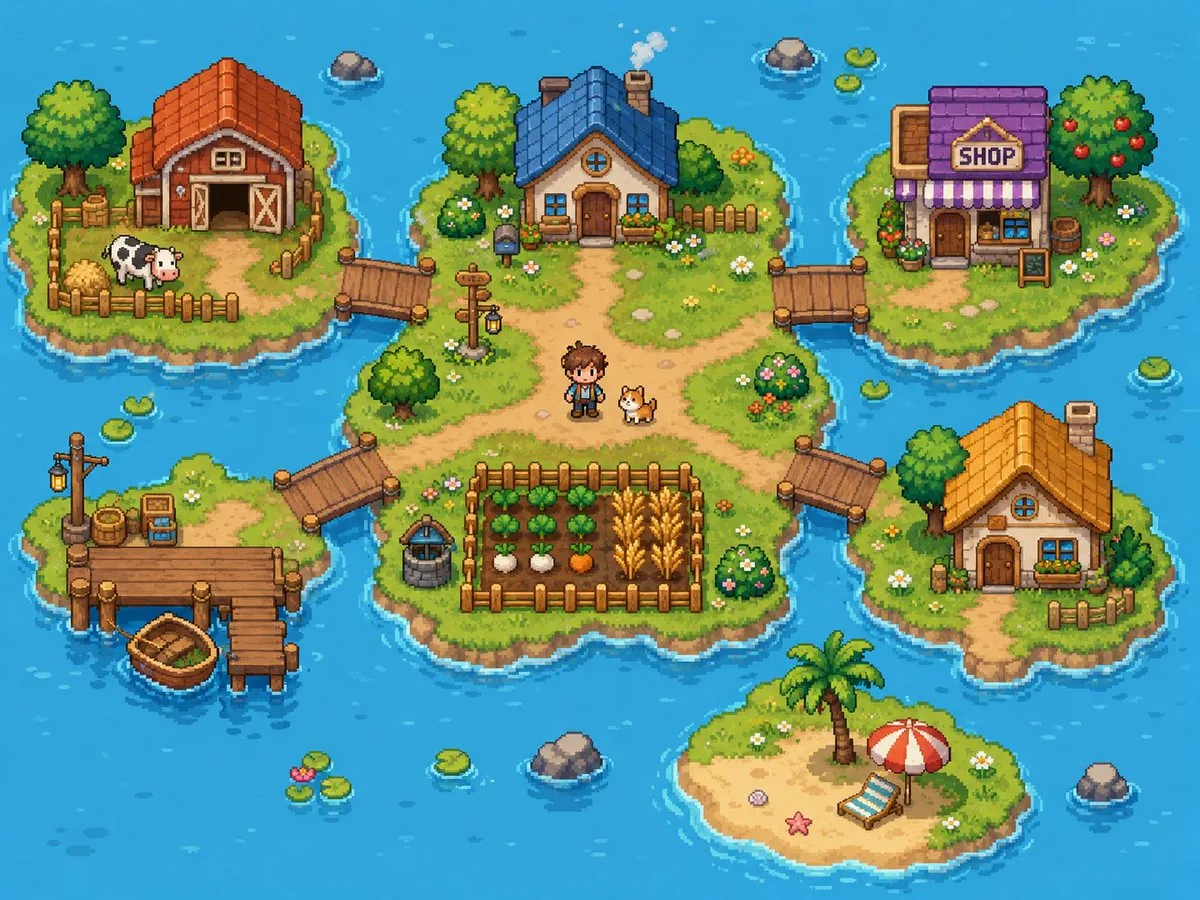 Cozy Pixel Farm Island Village reference