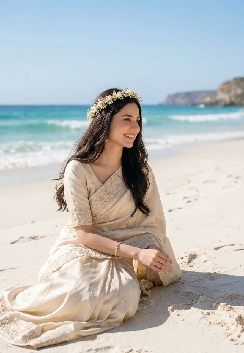 South Asian Bride on Beach reference