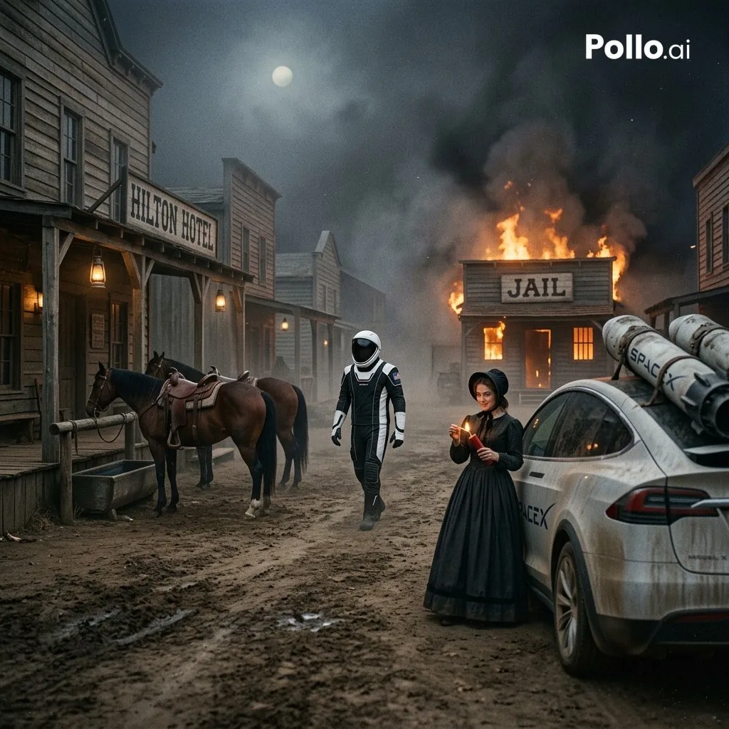 Wild West Sci-Fi Time Travel Scene Prompt reference