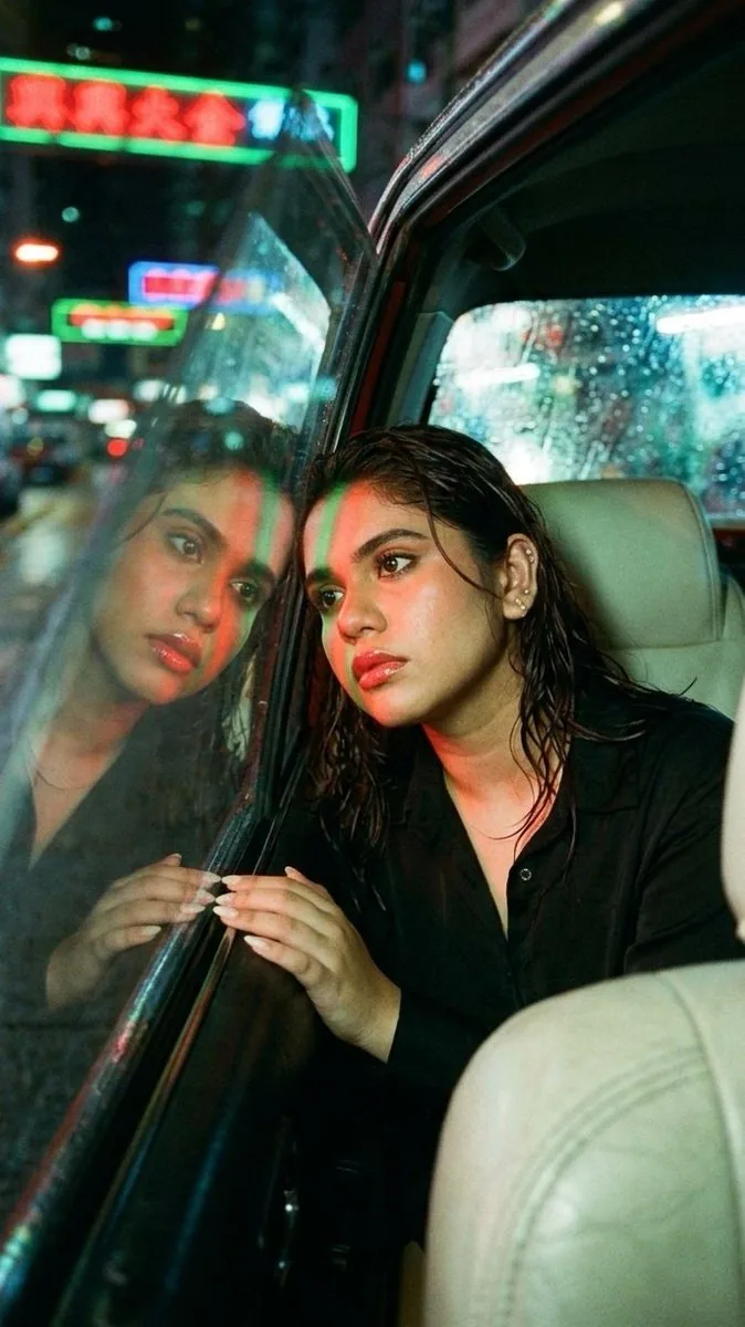 Wong Kar-wai Style Portrait in Taxi reference