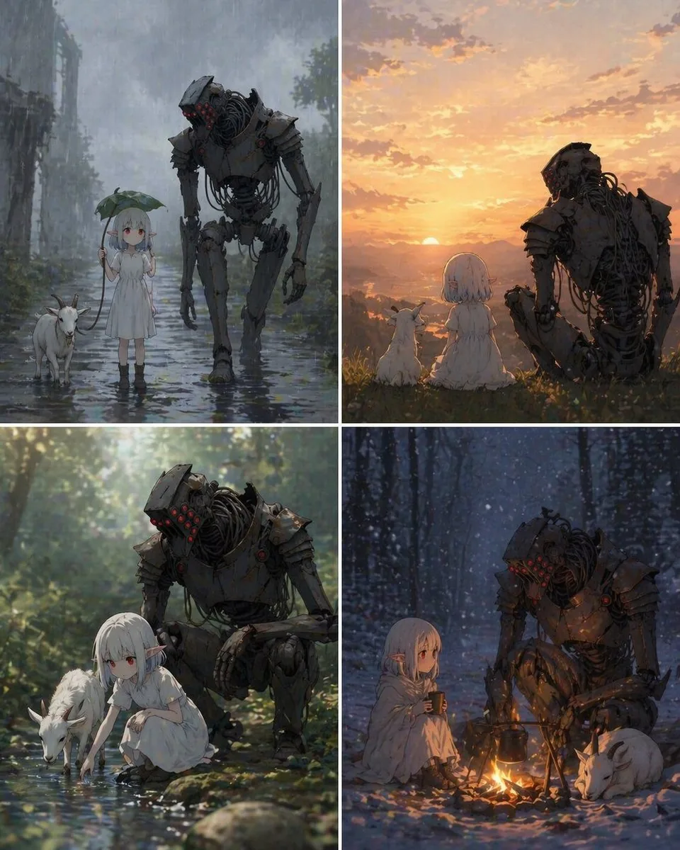 Four-Panel Girl, Robot, and Goat Story reference