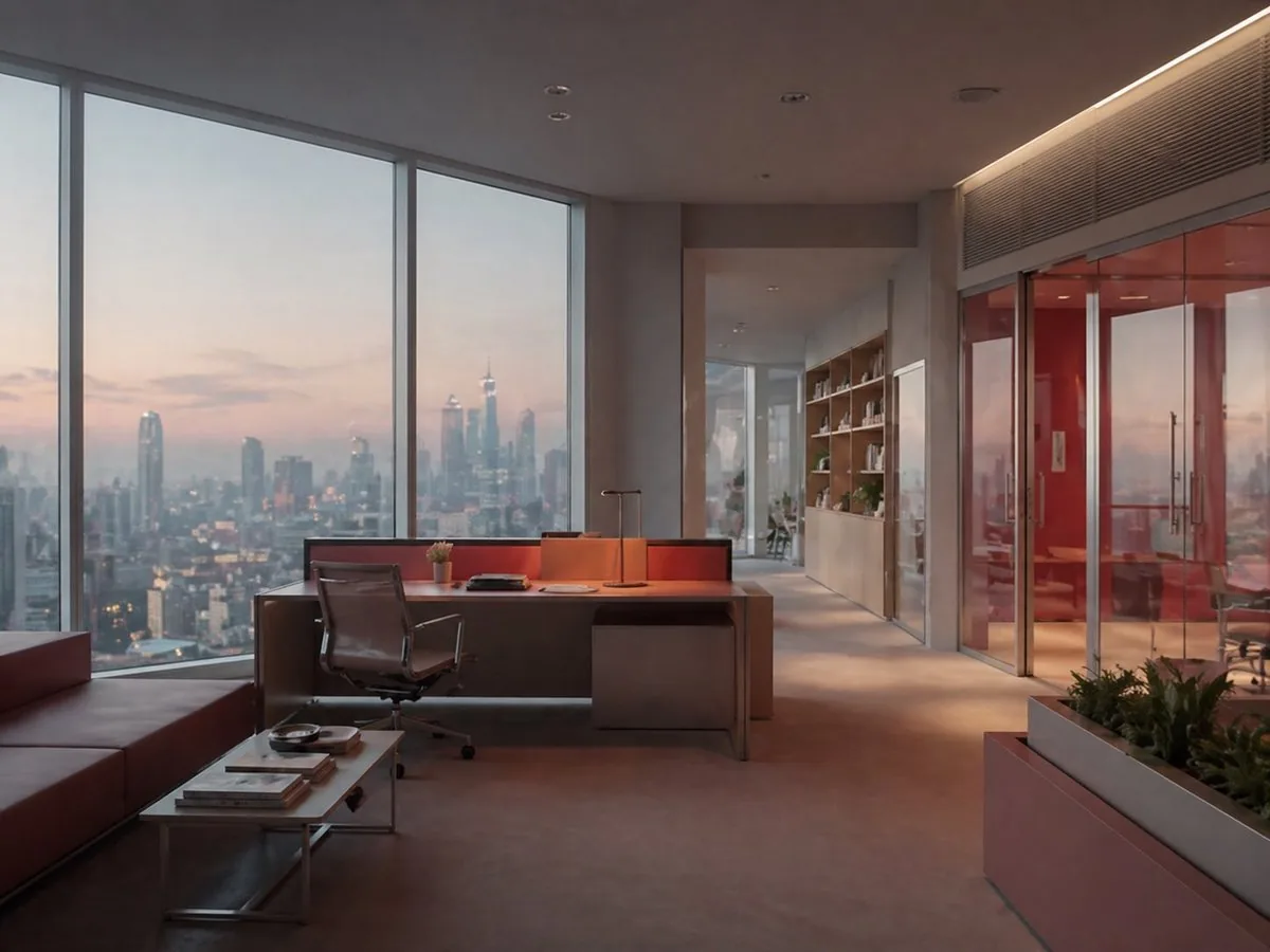 Luxury Office at Dusk Skyline View reference