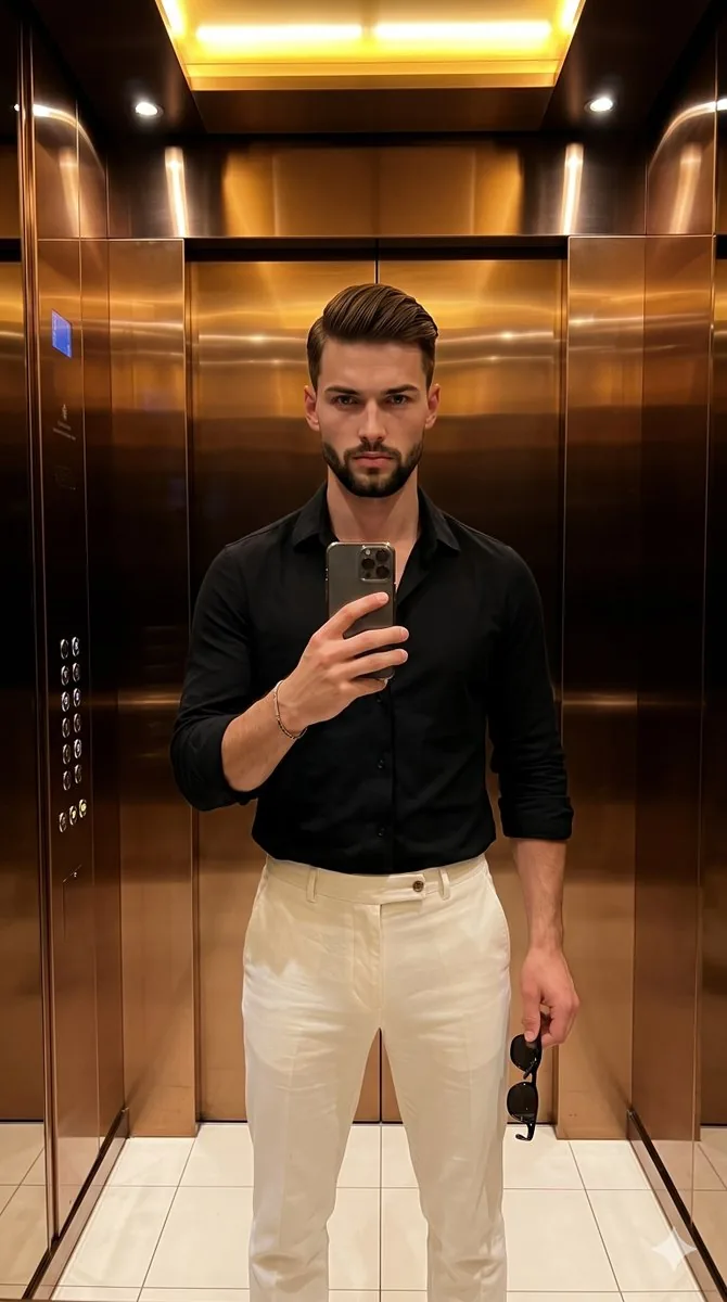 Urban Fashion Elevator Portrait - Nano Banana Pro AI Prompt for Social Media Post reference