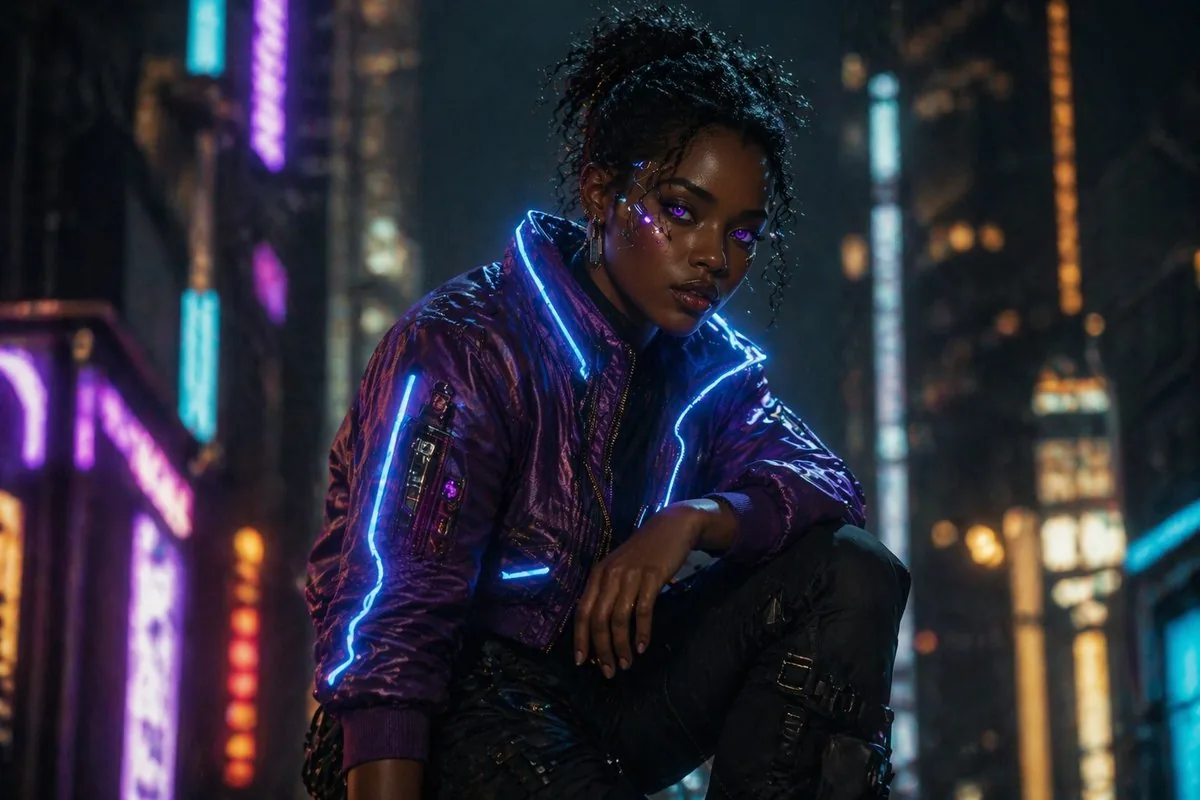 Cinematic Cyberpunk Woman Portrait reference