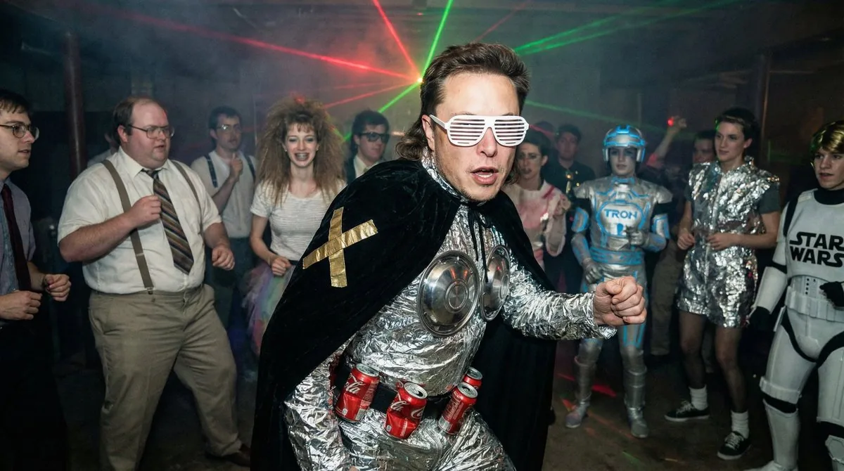 1980s underground nerd techno party flash photo prompt reference